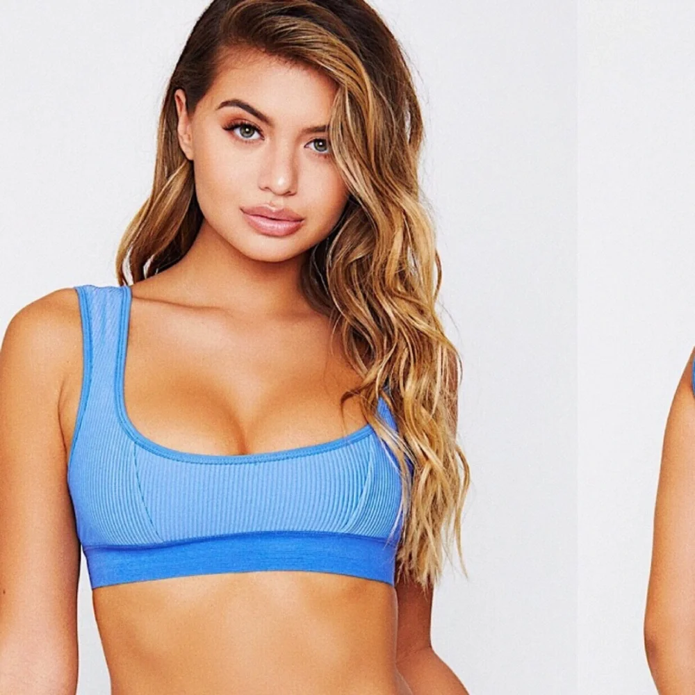 Frankie’s Bikinis Drew Blue Ribbed Swim Top